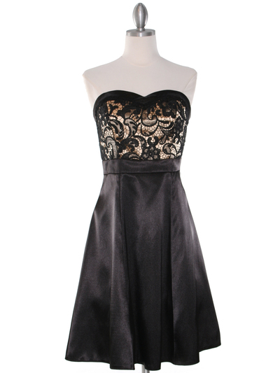 DPR1261 Floral Lace Bust Tea Length Dress - Beige, Front View Medium