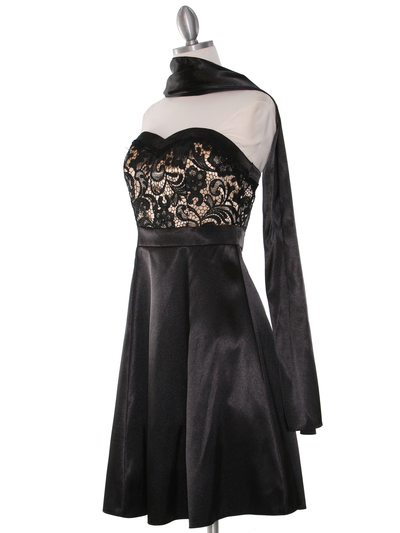 DPR1261 Floral Lace Bust Tea Length Dress - Beige, Alt View Medium