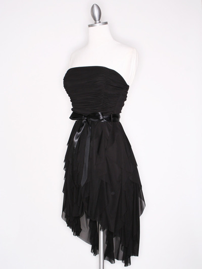 CP2211 Strapless Ruffel High Low Homecoming Dress with Sash  - Black, Alt View Medium