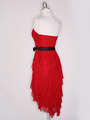 CP2211 Strapless Ruffel High Low Homecoming Dress with Sash  - Red, Back View Thumbnail