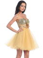 D8000 Sequin Top Sweetheart Cocktail Dress - Gold, Front View Thumbnail