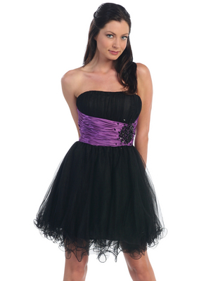 D8011 Strapless Special Occasion Cocktail Dress, Black Purple