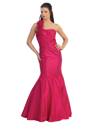 D8141 One Shoulder Ruched Mermaid Dress, Fuschia