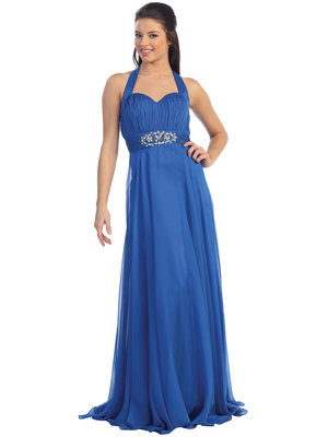 D8274 Sweetheart Halter Chiffon Evening Dress, Royal Blue