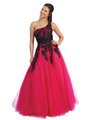 D8340 One Shoulder Floral Lace Overlay Gown - Fuschia, Front View Thumbnail