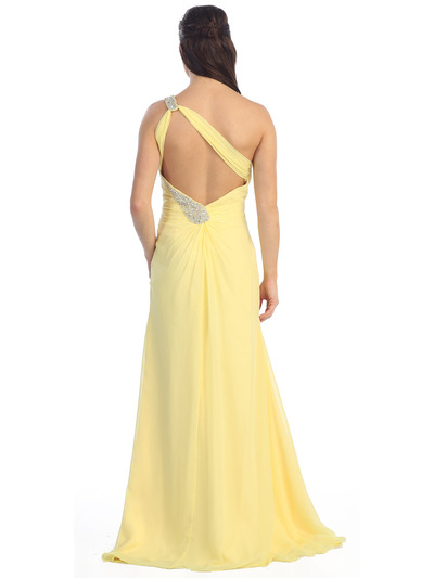 D8341 One Shoulder Jeweled Chiffon Evening Dress - Yellow, Back View Medium