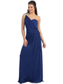 D8349 One Shoulder Draped Evening Dress - Royal Blue, Front View Thumbnail