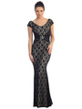 D8428 Mermaid Lace Evening Dress - Black Nude, Front View Thumbnail