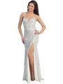 D8468 Jeweled and Sequined Evening Dress - White Silver, Front View Thumbnail