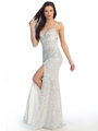 D8468 Jeweled and Sequined Evening Dress - White Silver, Alt View Thumbnail