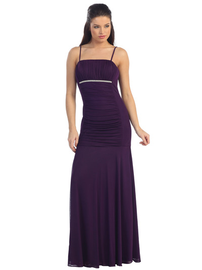 D8485 Ruched Fit and Flare Evening Dress - Purple, Front View Medium