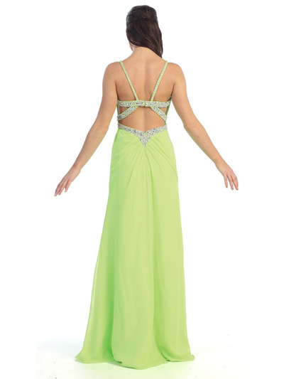 D8487 Sweetheart Spaghetti Strap Evening Dress - Neon Green, Back View Medium