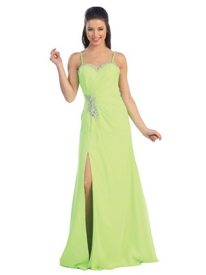 D8487 Sweetheart Spaghetti Strap Evening Dress, Neon Green