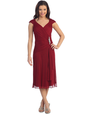 D8488 Cap-sleeve Cocktail Dress, Burgundy