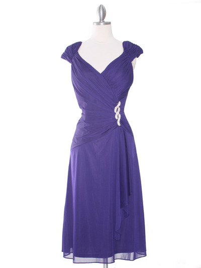 D8488 Cap-sleeve Cocktail Dress - Purple, Front View Medium