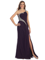 D8545 One Shoulder Evening Dress with Crisscross back.  - Black, Front View Thumbnail