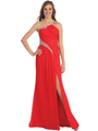 D8545 One Shoulder Evening Dress with Crisscross back.  - Red, Front View Thumbnail