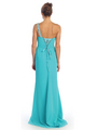 D8545 One Shoulder Evening Dress with Crisscross back.  - Teal, Back View Thumbnail