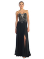 D8611 Strapless Sweetheart Evening Dress with Beads - Black, Front View Thumbnail