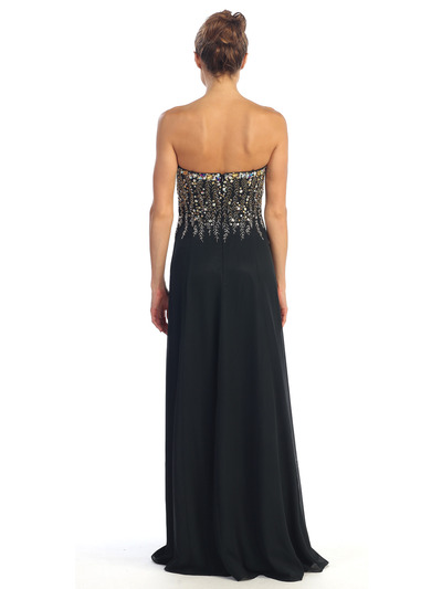 D8611 Strapless Sweetheart Evening Dress with Beads - Black, Back View Medium