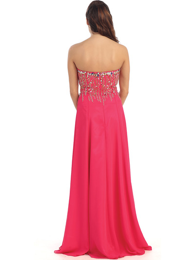 D8611 Strapless Sweetheart Evening Dress with Beads - Fuschia, Back View Medium