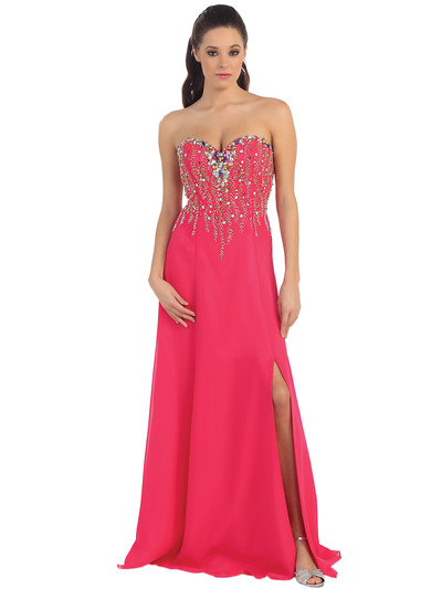 D8611 Strapless Sweetheart Evening Dress with Beads - Fuschia, Front View Medium