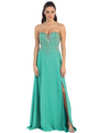 D8611 Strapless Sweetheart Evening Dress with Beads - Jade, Front View Thumbnail