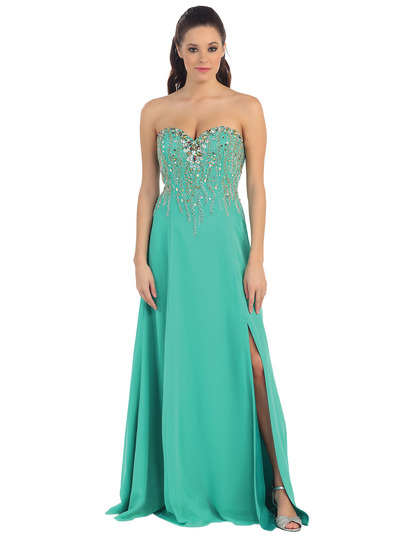 D8611 Strapless Sweetheart Evening Dress with Beads - Jade, Front View Medium