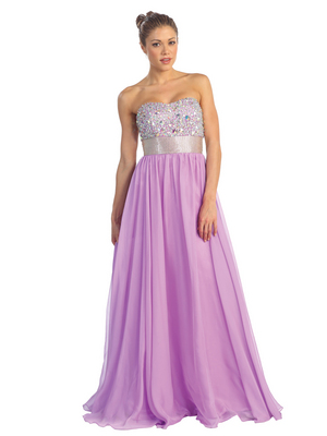 D8620 Strapless Empire Waist Prom Dress, Lilac