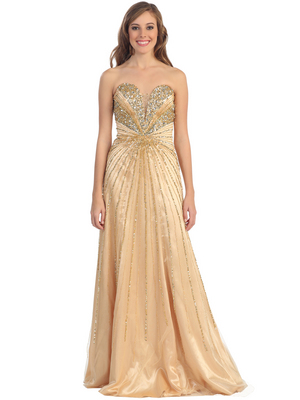 D8622 Strapless Sweetheart Prom Dress, Gold
