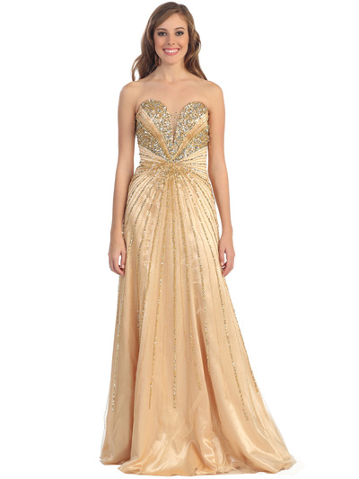 D8622 Strapless Sweetheart Prom Dress - Gold, Front View Medium