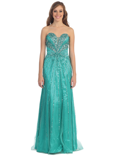 D8622 Strapless Sweetheart Prom Dress - Teal, Front View Medium
