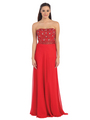 D8640 Strapless Sparkling Chiffon Prom Dress - Red, Front View Thumbnail