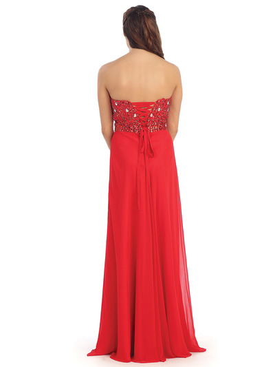 D8640 Strapless Sparkling Chiffon Prom Dress - Red, Back View Medium