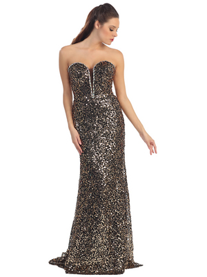 D8641 Strapless Sweetheart Sequin Prom Dress, Black