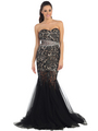 D8651 Strapless Fit and Flare Prom Dress - Black Nude, Front View Thumbnail