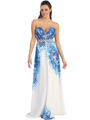 D8659 Printed Plunge Sweetheart Evening Gown - Print, Front View Thumbnail