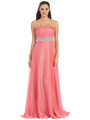 D8663 Strapless Chiffon Prom Gown - Coral, Front View Thumbnail