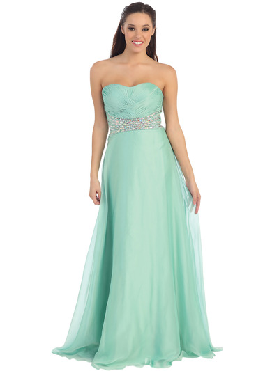 D8663 Strapless Chiffon Prom Gown - Mint, Front View Medium