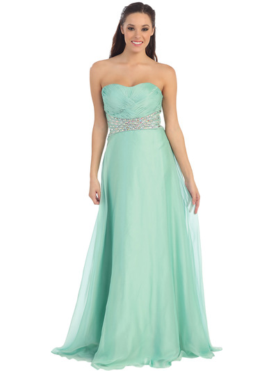 D8663 Strapless Chiffon Prom Gown - Mint, Front View Medium