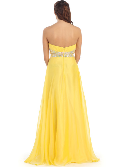 D8663 Strapless Chiffon Prom Gown - Yellow, Back View Medium