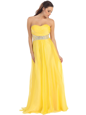 D8663 Strapless Chiffon Prom Gown, Yellow