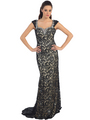 D8664 Wide Strap Lace Evening Dress - Black Nude, Front View Thumbnail