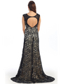 D8664 Wide Strap Lace Evening Dress - Black Nude, Back View Thumbnail