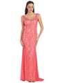 D8670 Lace Evening Dress  - Coral, Front View Thumbnail
