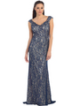 D8670 Lace Evening Dress  - Navy, Front View Thumbnail