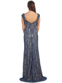 D8670 Lace Evening Dress  - Navy, Back View Thumbnail