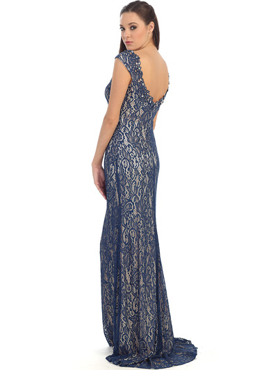 D8670 Lace Evening Dress  - Navy, Alt View Medium