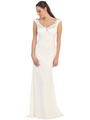 D8670 Lace Evening Dress  - Off White, Front View Thumbnail