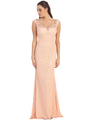 D8670 Lace Evening Dress  - Peach, Front View Thumbnail